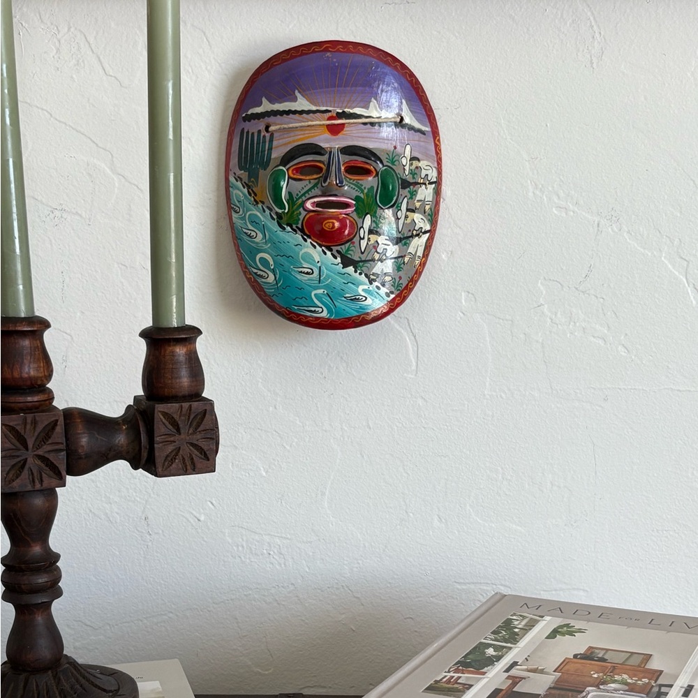 Vintage Mexican Colorful Ceramic Wall Mask